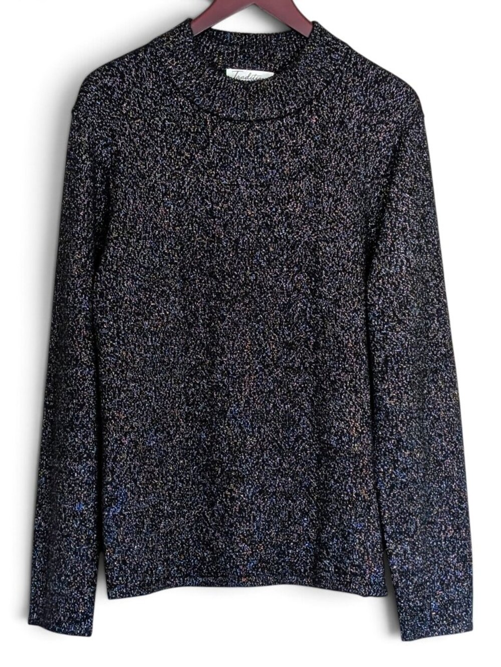 Traditions Chevron Knit Metallic Lurex Black Holiday Party Sweater XL